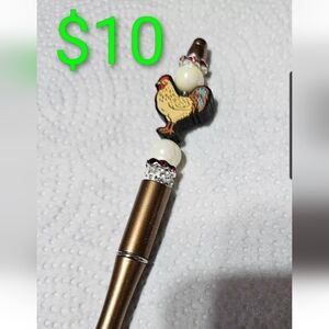 Handmade Brown Pen with Rooster Topper And Some Bling.
